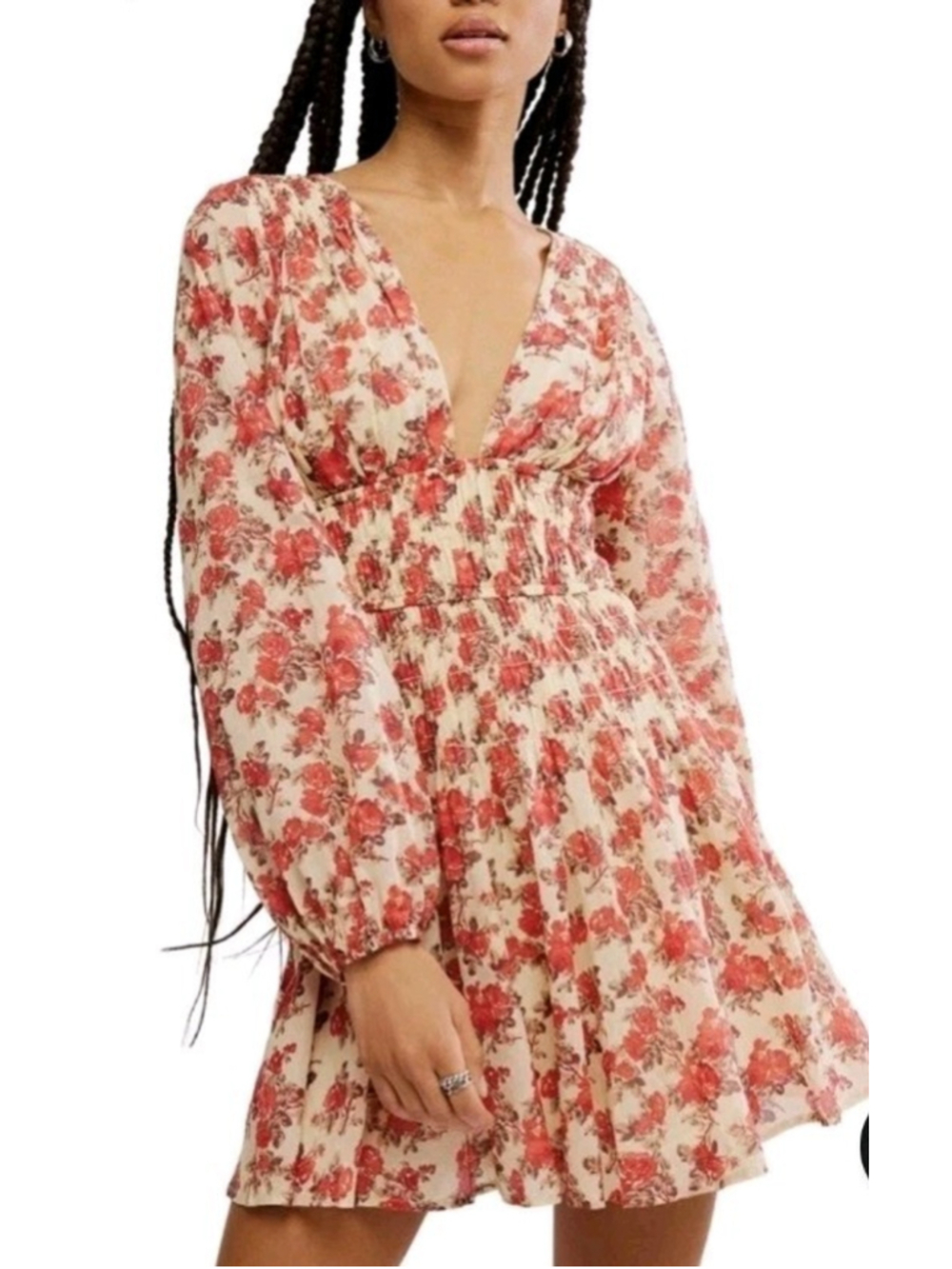 Free People Keep You Smocked Floral Mini Dress Classic Combo Sz M NWT Prairie